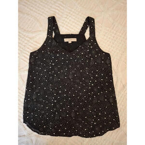 Loft Womens Size XS Black & White Star Pattern Lined Tank Top Chiffon Sleeveless